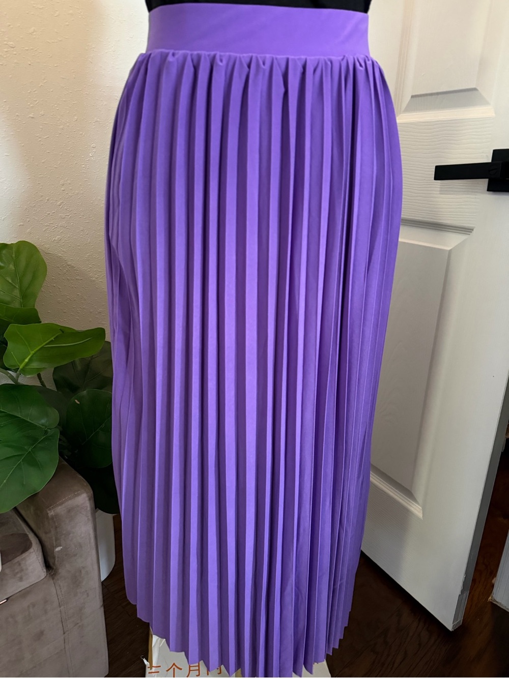 Purple Pleated Midi Skirt - Women's Elegant A-Line
